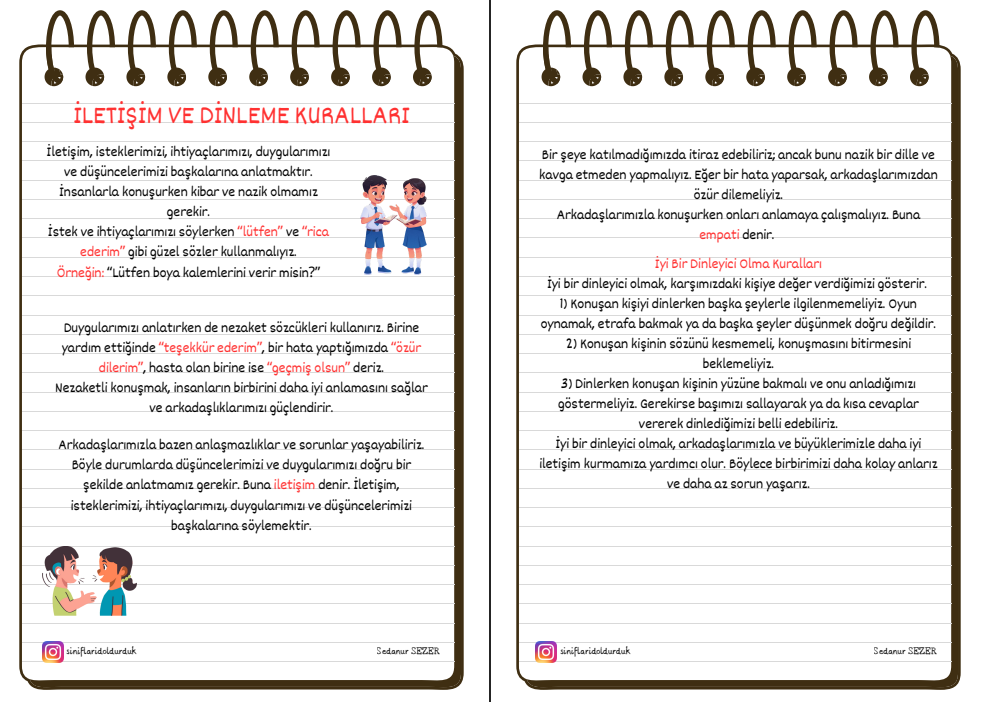 İletişim ve Dinleme Kuralları Defter Notu